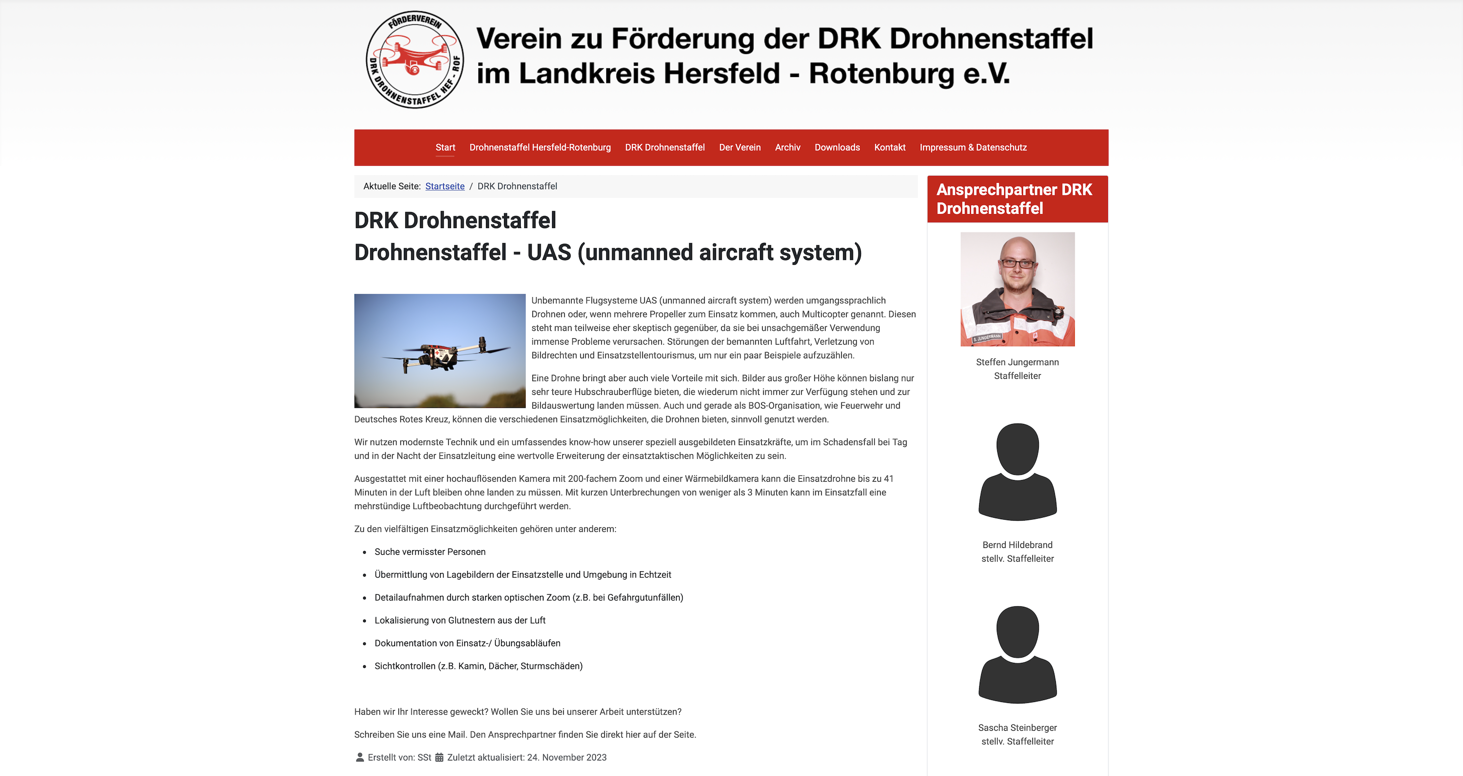 Screenshot Homepage Förderverein DRK Drohnenstaffel