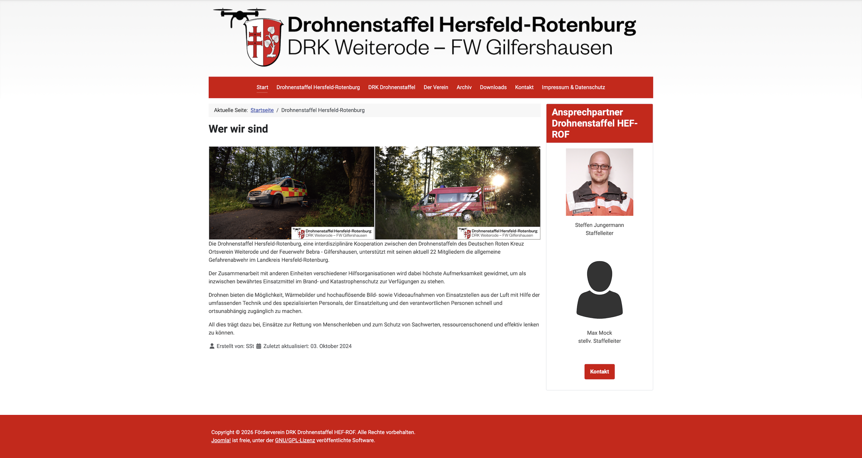 Screenshot Homepage Förderverein DRK Drohnenstaffel